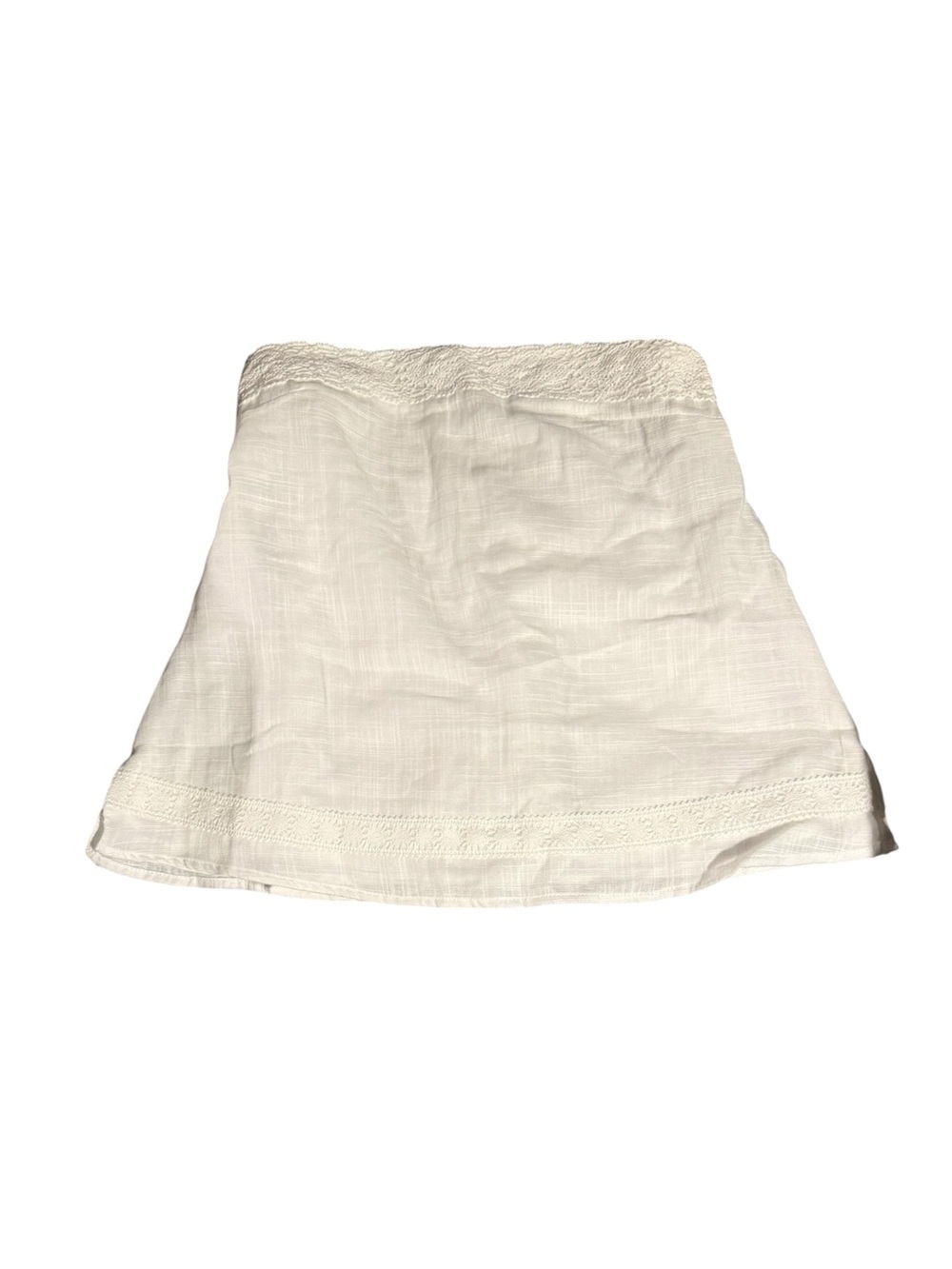 White Linen Strapless Top with Lace Trim